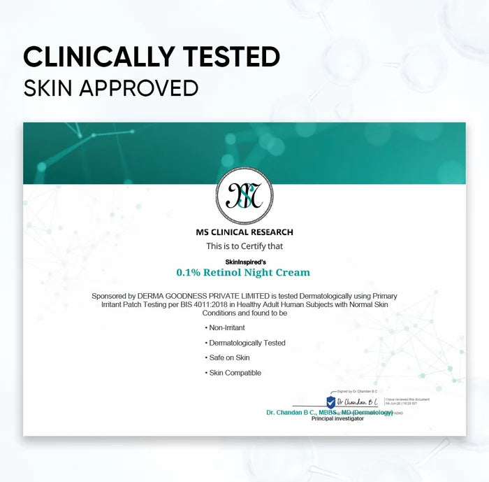 Skininspired | 0.1% Retinol Night Cream Clinical Tested Certificate