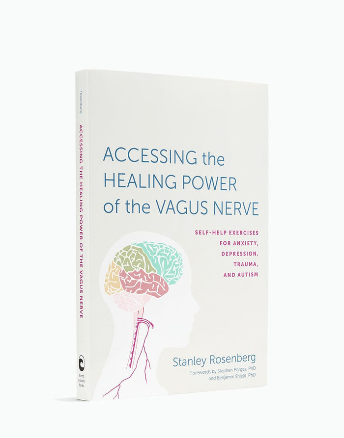 Accessing the Healing Power of the Vagus Nerve book highlighting self-help exercises for anxiety, depression, trauma, and autism
