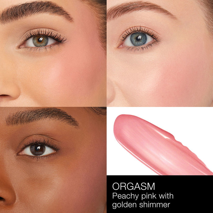 A shade comparison of Nars Afterglow Liquid Blush variant: Orgasm