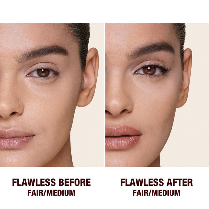 Before and after results of using Charlotte Tilbury Airbrush Brightening Flawless Finish variant: Fair/Medium