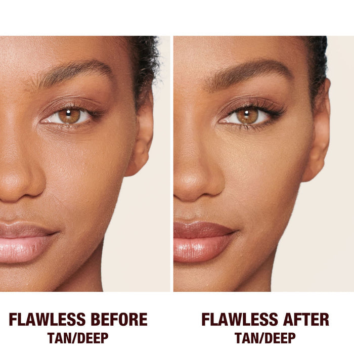 Before and after results of using Charlotte Tilbury Airbrush Brightening Flawless Finish variant: Tan/Deep