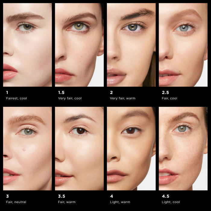A shade comparison of Hourglass Ambient Soft Glow Foundation variant: 1