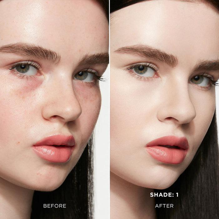 Before and after results of using Hourglass Ambient Soft Glow Foundation variant: 1