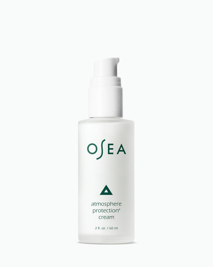 OSEA Atmosphere Protection® Cream, 2 oz, daily barrier moisturizer in frosted glass pump bottle on white background