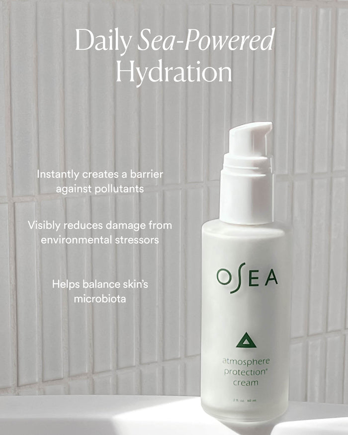 Atmosphere Protection® Cream lifestyle image highlighting daily sea-powered hydration and protection against environmental stressors