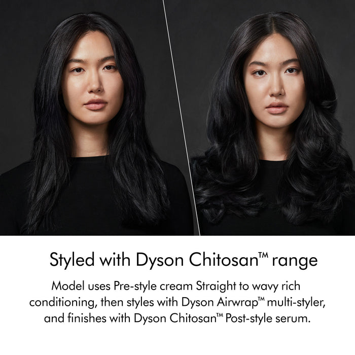 Before and after results of using Dyson Chitosan Pre-Style Cream Straight to Wavy Rich Conditioning variant: 3.38 fl oz