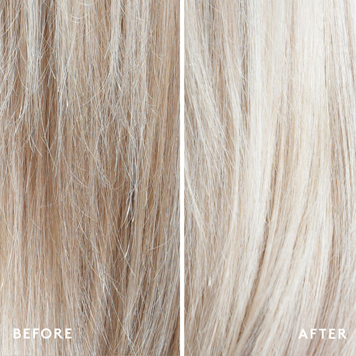 Before and after results of using Virtue Colorkick De-Brassing Shampoo