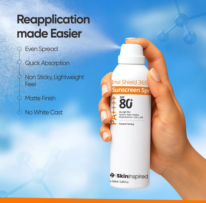 Invi Shield 365 Body Sunscreen Spray SPF 80 PA++++ a reapplication made easier sprayable sunscreen