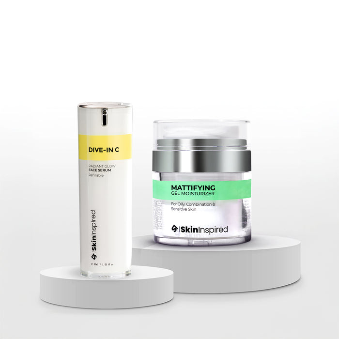 Skininspired Sunscreen Combo of Mattifying Gel Moisturizer and Dive- In  C Face Serum.