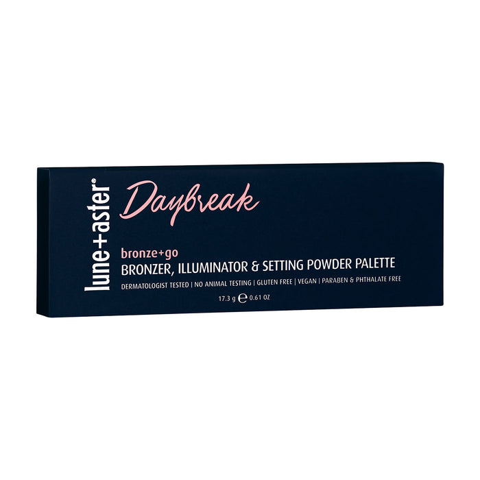Image of the Lune+Aster Daybreak Bronzer, Illuminator and Setting Powder Palette box