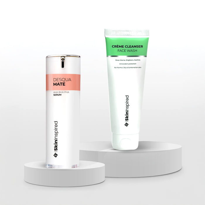 Skininspired Skincare Combo of Creme Cleanser Face Wash and Desqua Mate AHA BHA PHA Serum.
