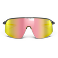 Front view of Julbo Eyewear Density Parts: sport sunglasses with a single large pink and yellow gradient lens and a black frame, perfect for those needing nose pads or other sunglasses accessories. #color_density-lens-(pair)-1-3-laf