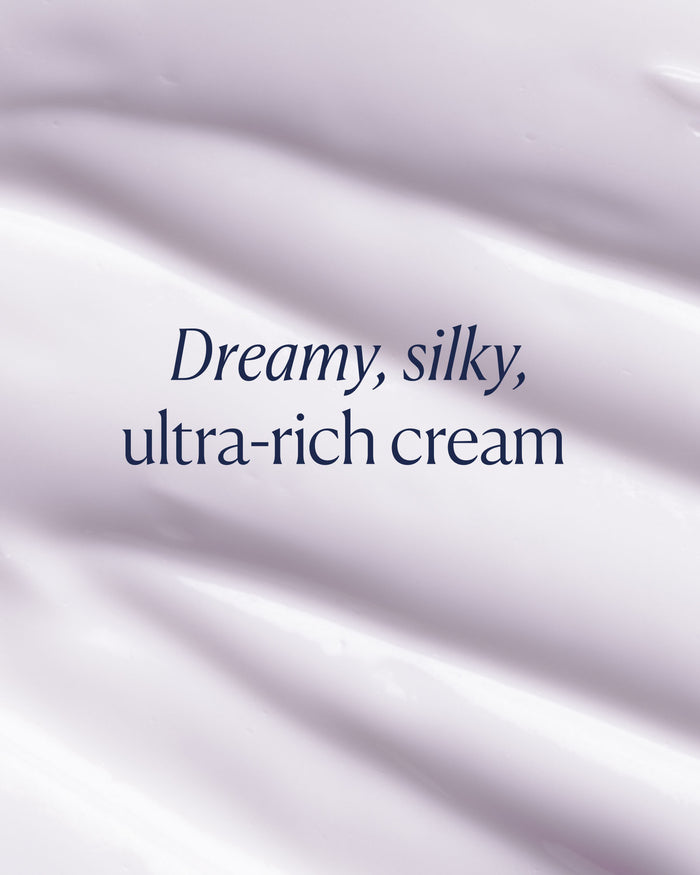 Close-up of dreamy, silky, ultra-rich lavender cream texture