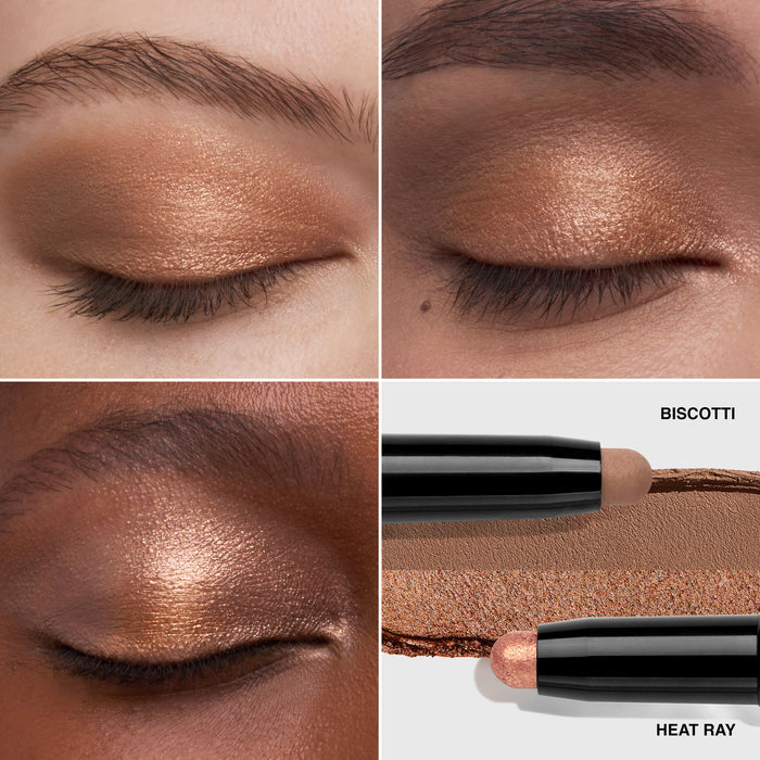 Model image of Bobbi Brown Dual-Ended Long-Wear Waterproof Cream Eyeshadow Stick variant: Heat Ray / Biscotti