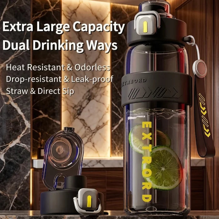 Dual-Use Sports Water Bottle - Leak-Proof, Heat-Resistant, BPA-Free, with Lanyard & Silicone Grip