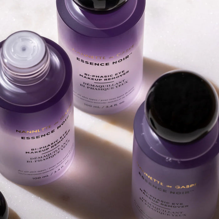 Lifestyle image of Nannette de Gaspé Essence Noir Bi-Phasic Eye Makeup Remover