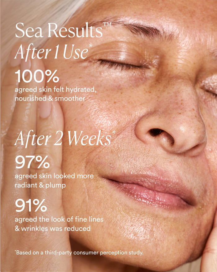 Clinical results claim: 100% felt hydrated after one use; 97% saw more radiant, plump skin after two weeks; 91% saw reduced look of fine lines