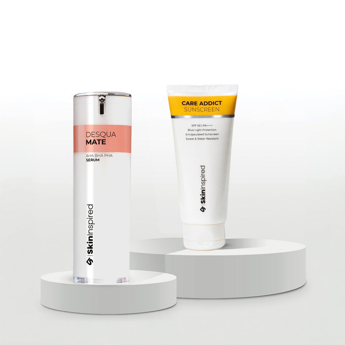 Skininspired Skincare Combo of Care Addict Sunscreen with Desqua Mate AHA BHA PHA Serum