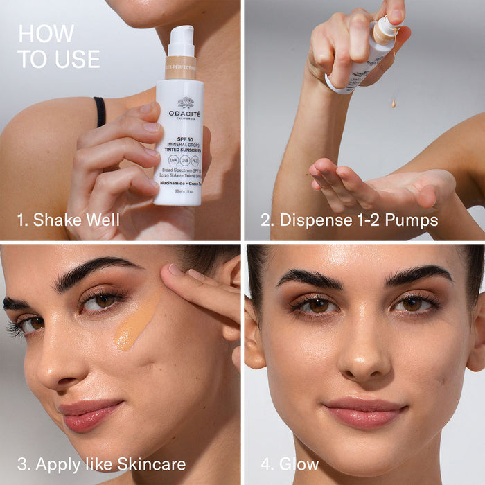 A shade comparison of Odacité Flex-Perfecting Mineral Drops Tinted Sunscreen SPF 50 variant: 02 Light-Medium