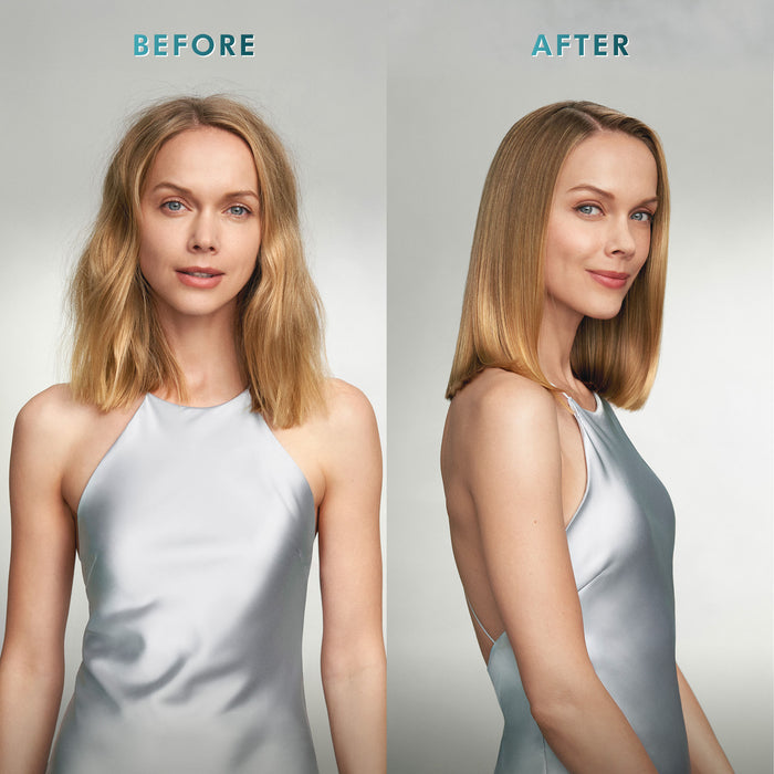 Before and after results of using Moroccanoil Frizz Shield Spray