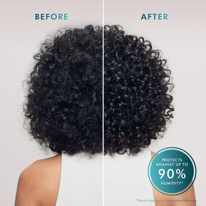 Before and after results of using Moroccanoil Frizz Shield Spray