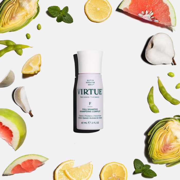 Lifestyle image of Virtue Full Shampoo variant: 2 oz (Travel)