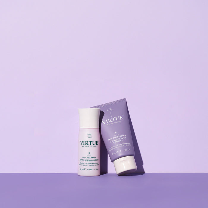 Lifestyle image of Virtue Full Shampoo variant: 2 oz (Travel)