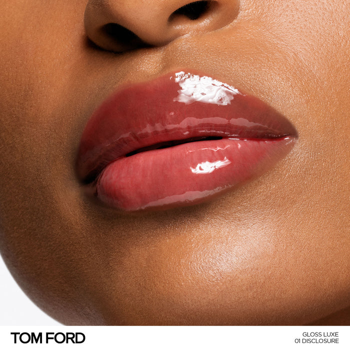 Model image of Tom Ford Gloss Luxe Lip with Hydrating Jojoba Oil variant: 01 Disclosure