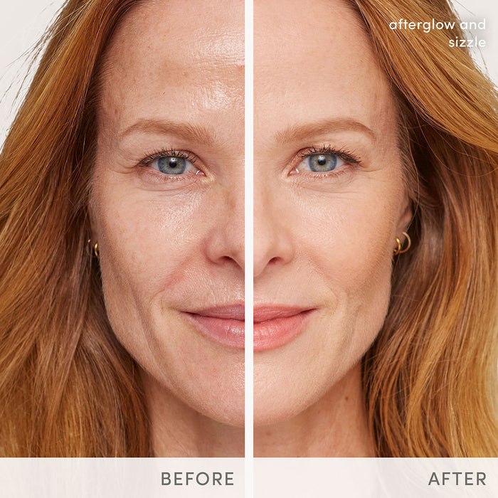 Before and after results of using Jane Iredale Glow Time Bronzer Stick variant: Sizzle