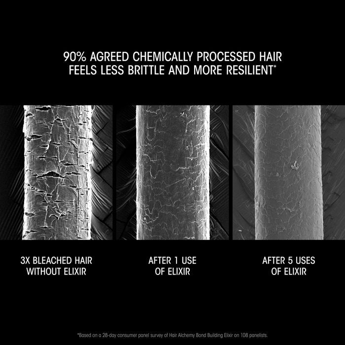 Before and after results of using Oribe Hair Alchemy Bond Repair Leave-In Treatment