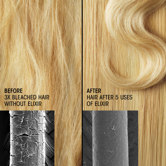 Before and after results of using Oribe Hair Alchemy Bond Repair Leave-In Treatment