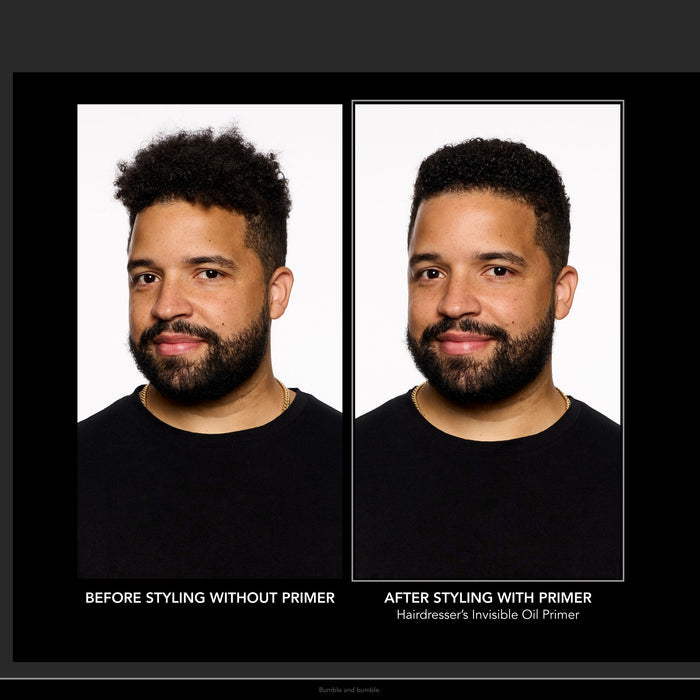 Before and after results of using Bumble and Bumble Hairdresser's Invisible Oil Heat/UV Protective Primer for Dry, Frizzy Hair