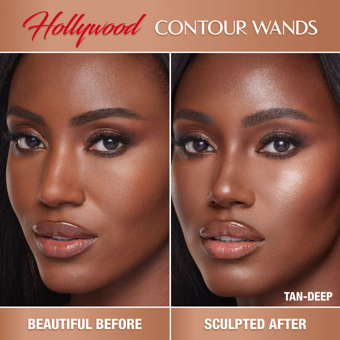 Before and after results of using Charlotte Tilbury  Hollywood Contour Wand variant: Tan-Deep