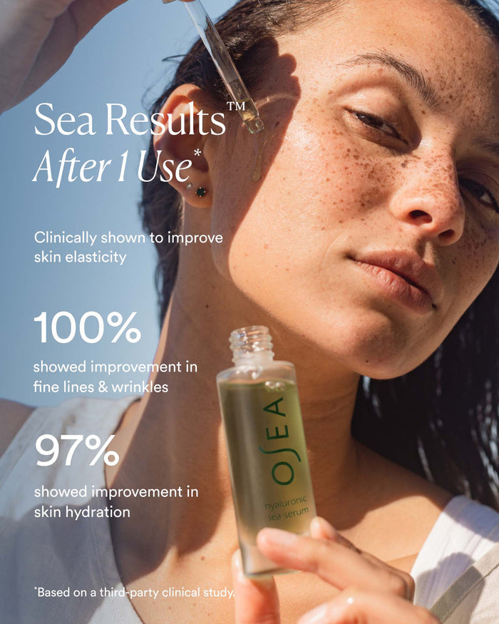 Clinical results showing visible improvement in fine lines and wrinkles and increased skin hydration after one use