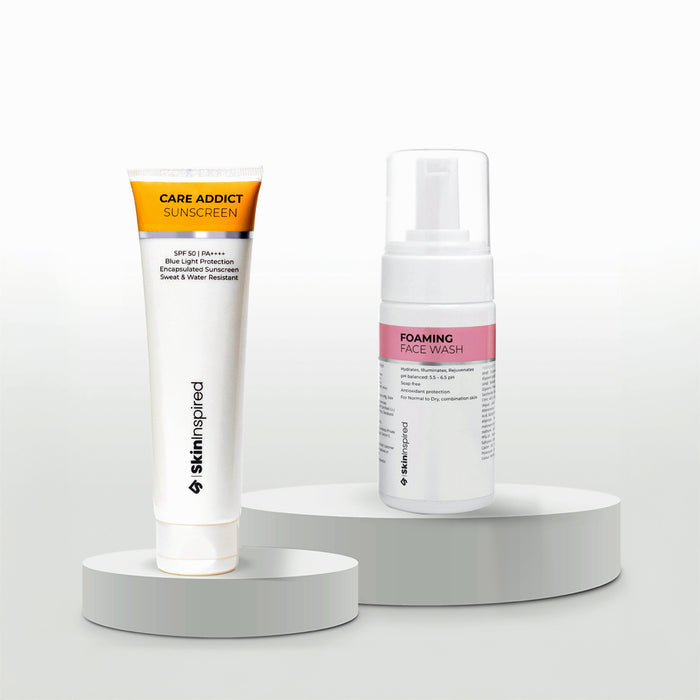 Skininspired Skincare Combo of Care Addict Sunscreen and Foaming Face Wash.