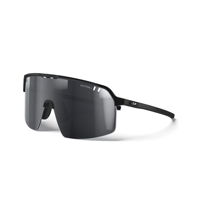 The Julbo Eyewear Intensity Black Series sunglasses feature a lightweight frame and large Black Spectron 3 lens, ideal for endurance sports.