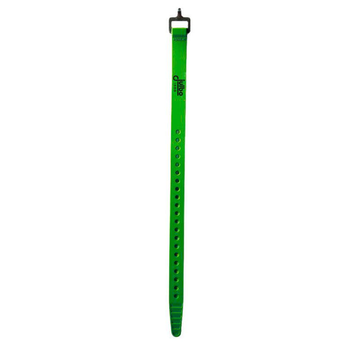 The Julbo Ski Strap by Julbo Eyewear is a green adjustable polyurethane strap with a secure buckle, shown vertically on a white background. #color_green-monster