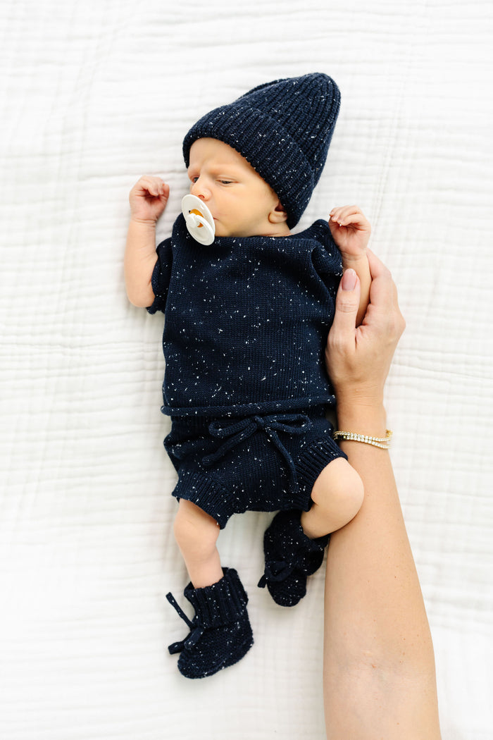 Knit Booties - Navy Speckle