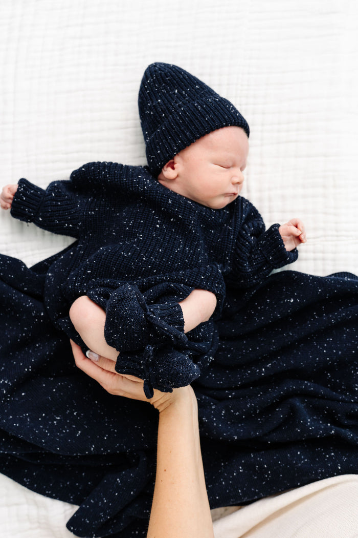 Knit Booties - Navy Speckle