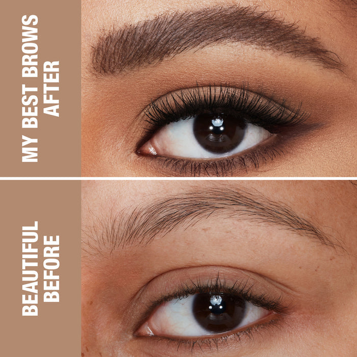 Before and after results of using Charlotte Tilbury Legendary Brows variant: Dark Brown