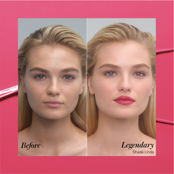 Before and after results of using RMS Beauty Legendary Serum Lipstick variant: Linda