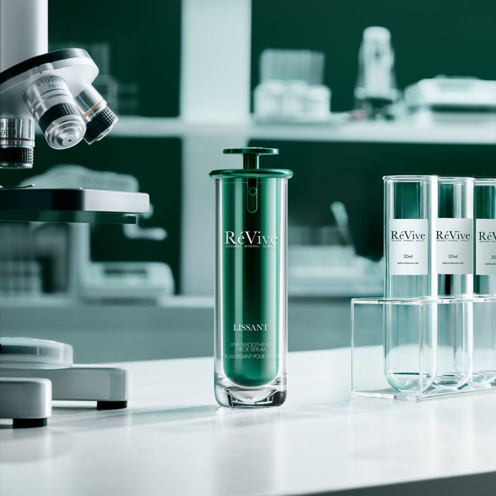 Lifestyle image of RéVive Lissant Line-Smoothing Neck Serum