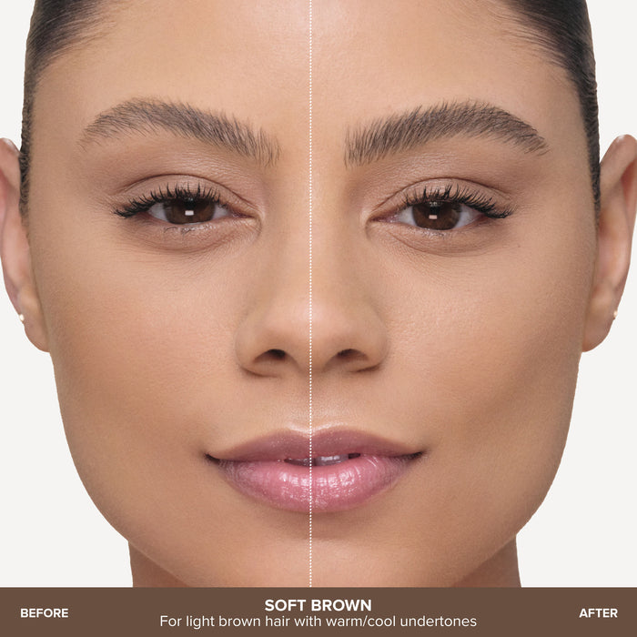 Before and after results of using Anastasia Beverly Hills MicroStroke Brow Pen variant: Soft Brown