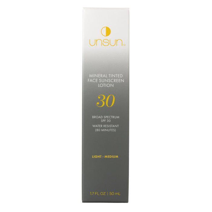 Image of the Unsun Mineral Tinted Face Sunscreen Lotion SPF 30 variant: Light/Medium box