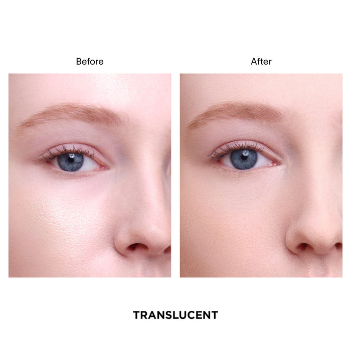 Before and after results of using Hourglass Mini Vanish Airbrush Pressed Powder