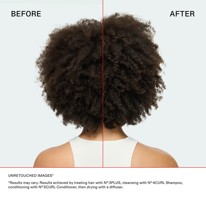 Before and after results of using Olaplex N°5Curl Bond Shaper Hydrating Curl Conditioner