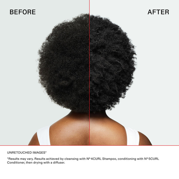 Before and after results of using Olaplex N°5Curl Bond Shaper Hydrating Curl Conditioner