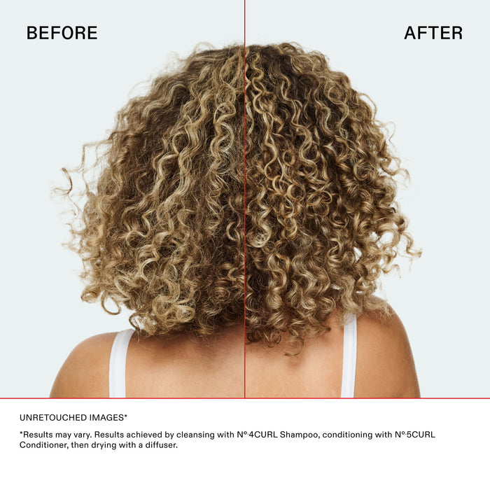 Before and after results of using Olaplex N°5Curl Bond Shaper Hydrating Curl Conditioner