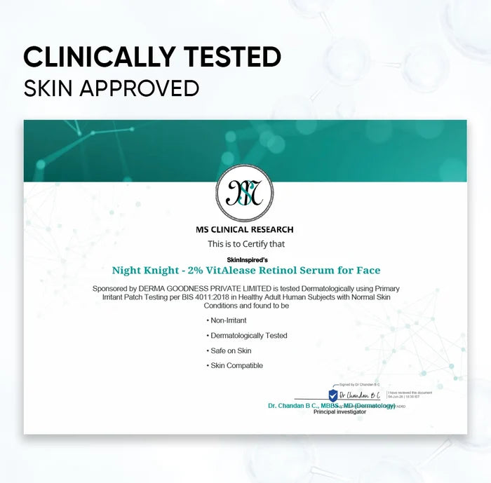 Skininspired | Night Knight Retinol Serum for Face Clinically Tested Certificate