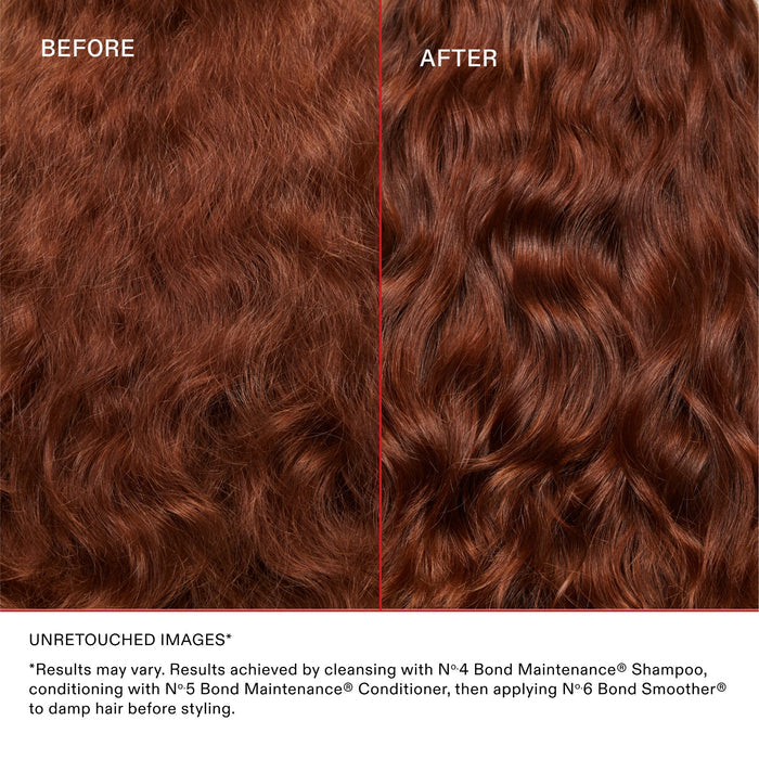 Before and after results of using Olaplex No. 6 Bond Smoother
